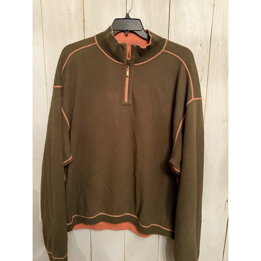 Tommy‎ Bahama Reversible 1/4-Zip Knit Sweater Sz-XL Brown Orange Pullover J17
